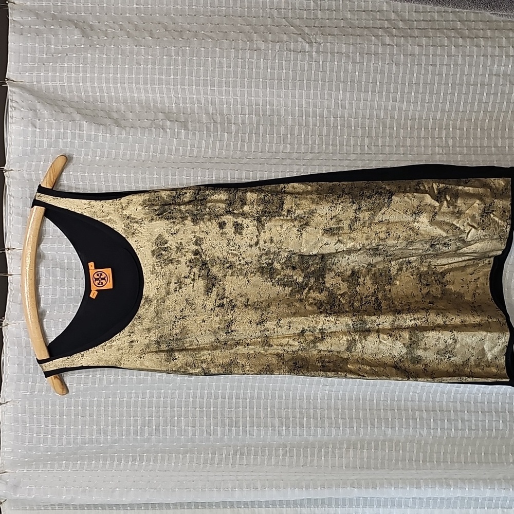 Tory Burch Aventurine Gold Foil Sheath Dress Sz XS Women Tank Dress